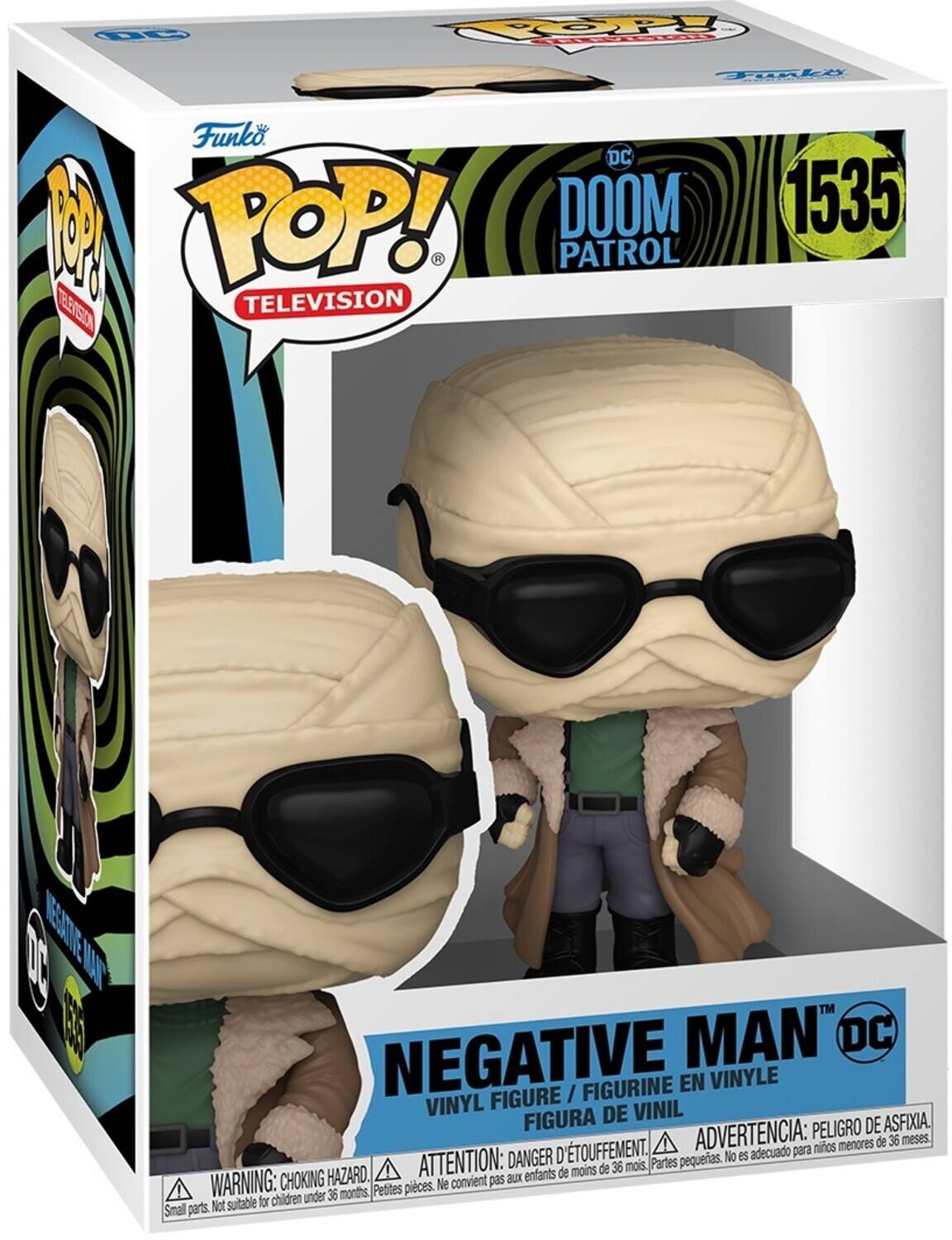 Funko POP! Television DC Doom Patrol 1535 Negative Man DC Negative Figure / Figurine En Vinyle Vinyl Figure Peligro de asfixia D'touffement. Advertencia: niños menores de 36 meses. Danger d'étouffement. Attention: de 36 mois. Partes pequeñas. Choking hazard. Warning: choking hazard. Not suitable for children under 36 months. Petites pièces. Ne convient pas aux 36 mois. Petites pièces. Small parts. Not suitable for children under 36 months.