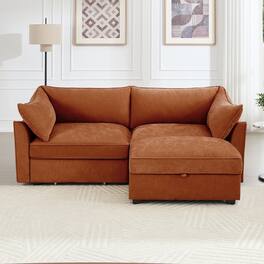 Aukfa - 2-Seater Sofa with Storage Footstool - Crescent-Shaped Armrests, Chenille Fabric, Wraparound Cushions - Orange
