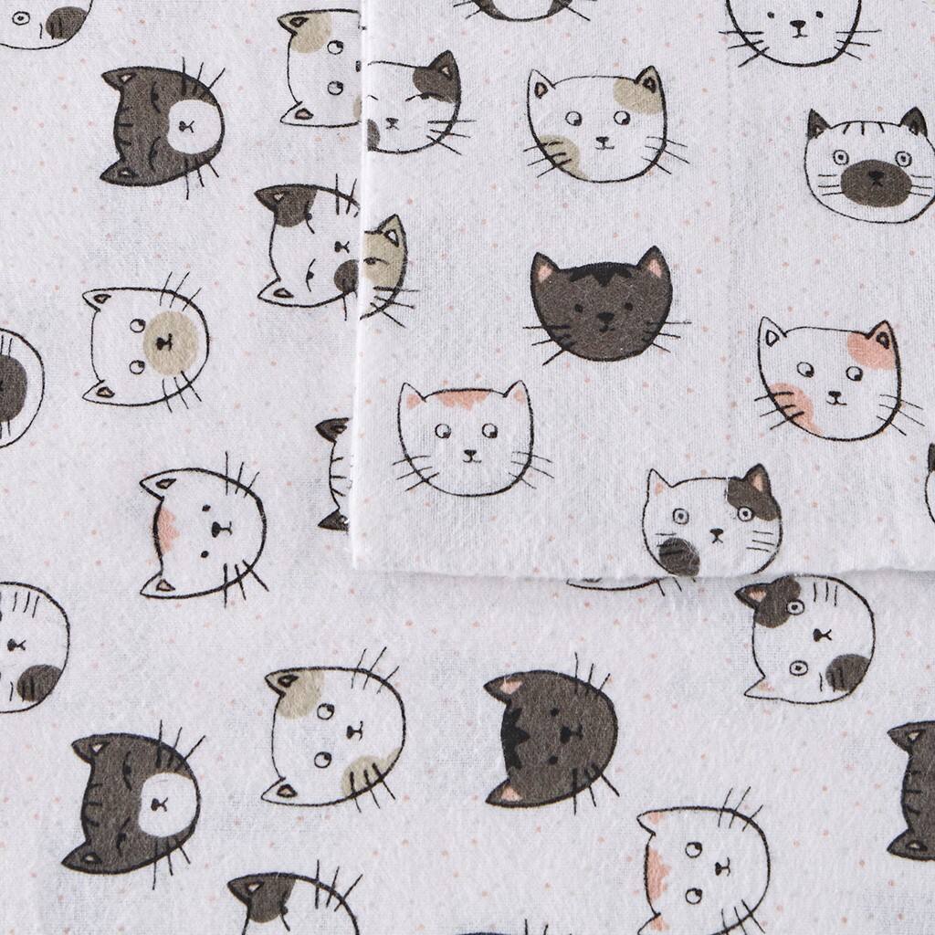 Alt View 5. Gracie Mills - Gracie Mills Atticus Cotton Flannel Printed Sheet Set - Grey/Pink Cats.