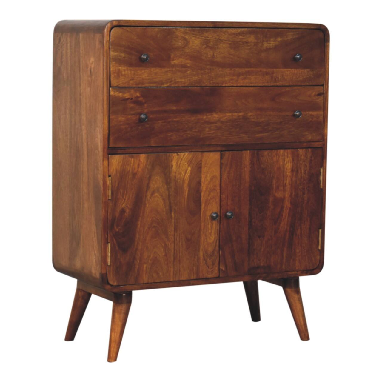 Back. Artisan Furniture - Artisan Furniture Solid Wood Curved Nordic Charm Cabinet, 2 Drawers, 2 Doors, Dark Brown - Dark Brown.
