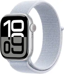 Refurbished Excellent - Apple Watch Series 10 (GPS+Cellular) 42mm Aluminum Case with Blue Cloud Sport Loop - Silver - (2024)