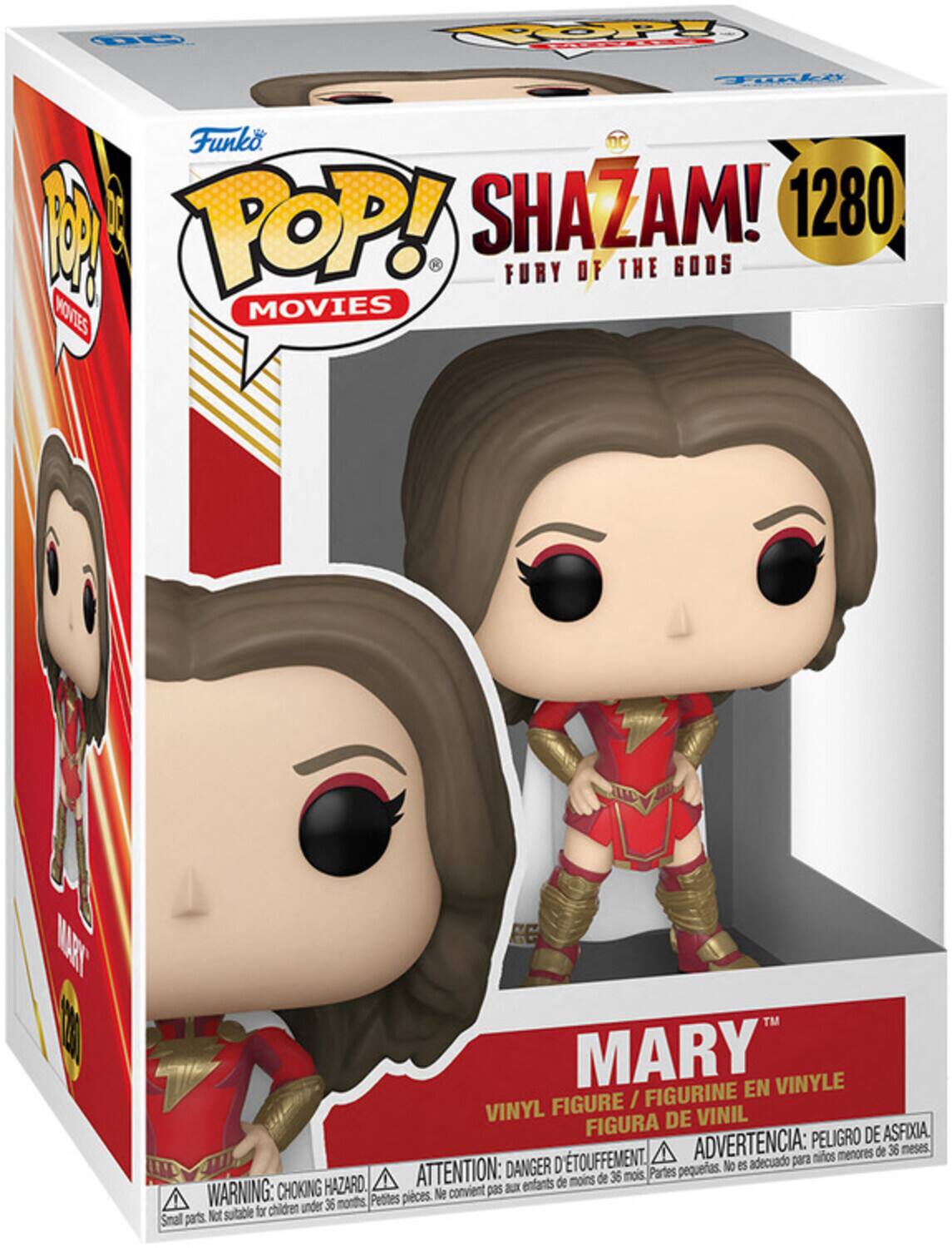 Funko POP! Movies Shazam! 1280 Fury of the Gods Mary Vinyl Figure / Figurine en Vinyle Figura de Vinil 36 meses mios menores de 36 mois, Petites pieces. Ne for children under 36 months Partes pequeas. No es adecuado para moins de 36 mois, Petites pieces. Ne for children under 36 months Warning: Choking Hazard. Attention: Danger d'etouffement. Advertencia: Peligro de asfixia.