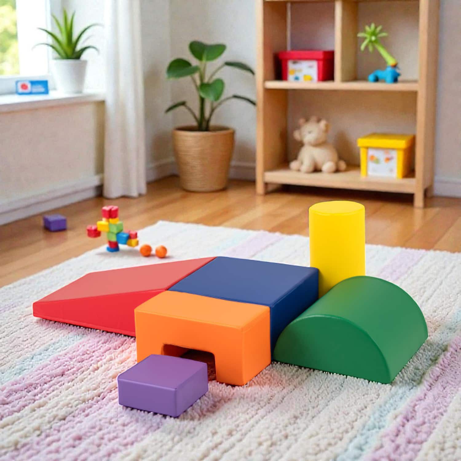 BreeBe - 6-Piece Indoor Foam Climbing and Crawling Play Set with Rectangular Blocks - Orange