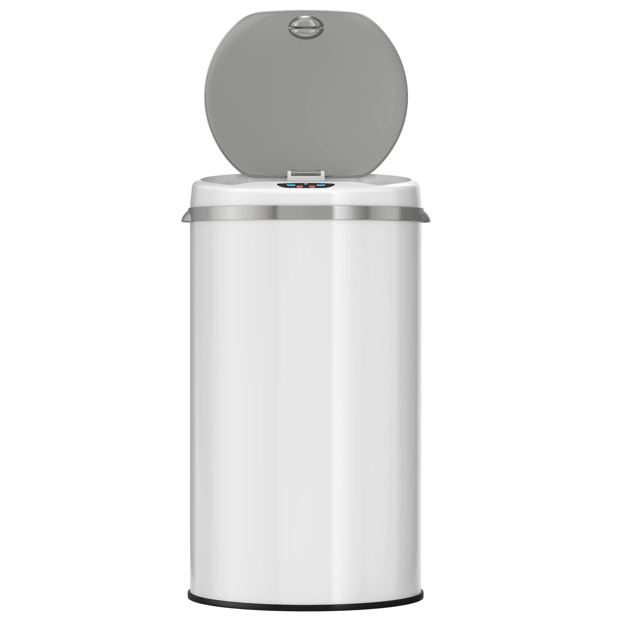 Alt View 15. iTouchless - 8 Gallon Touchless Sensor Trash Can with AbsorbX Odor Control System, White Stainless Steel Round Shape Kitchen Bin - Pearl White.
