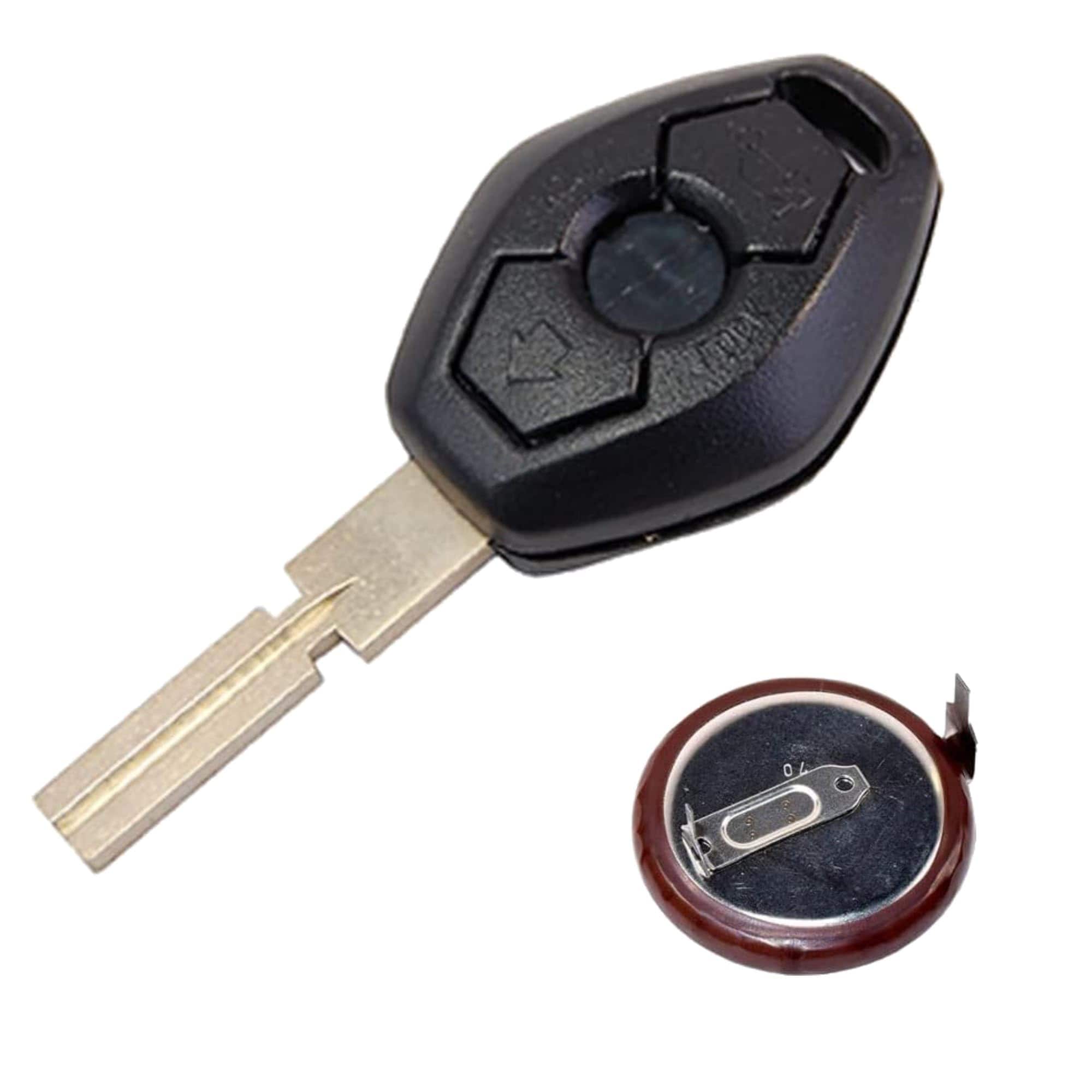 HQRP- Key Fob Shell Case with Uncut Blade and 3 V Battery for BMW 5-Series E39 E60 E61- Black