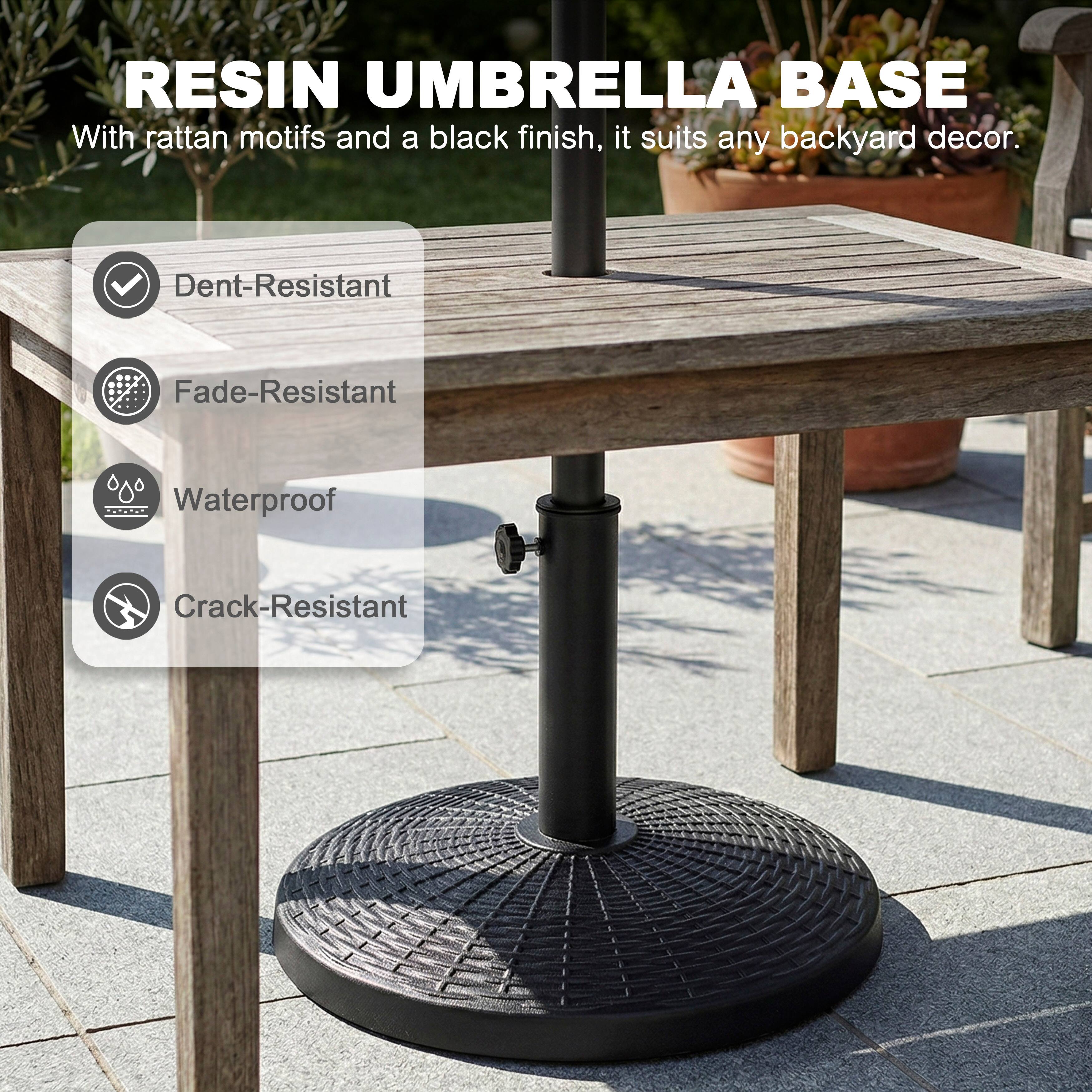 RESIN UMBRELLA BASE

With rattan motifs and a black finish, it suits any backyard decor.

- Dent-Resistant
- Fade-Resistant
- Waterproof
- Crack-Resistant
