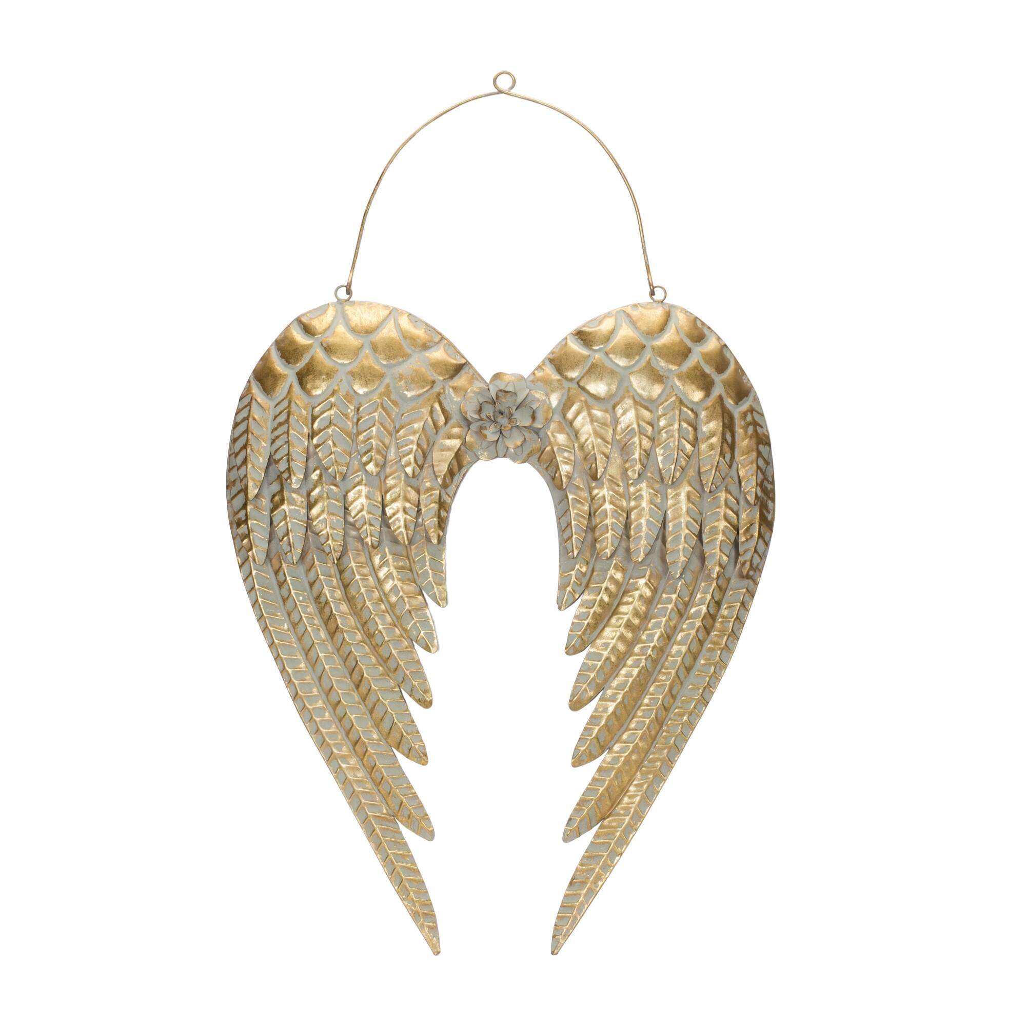 BreeBe - Brushed Metal Angel Wings Ornament 30"H - Gold