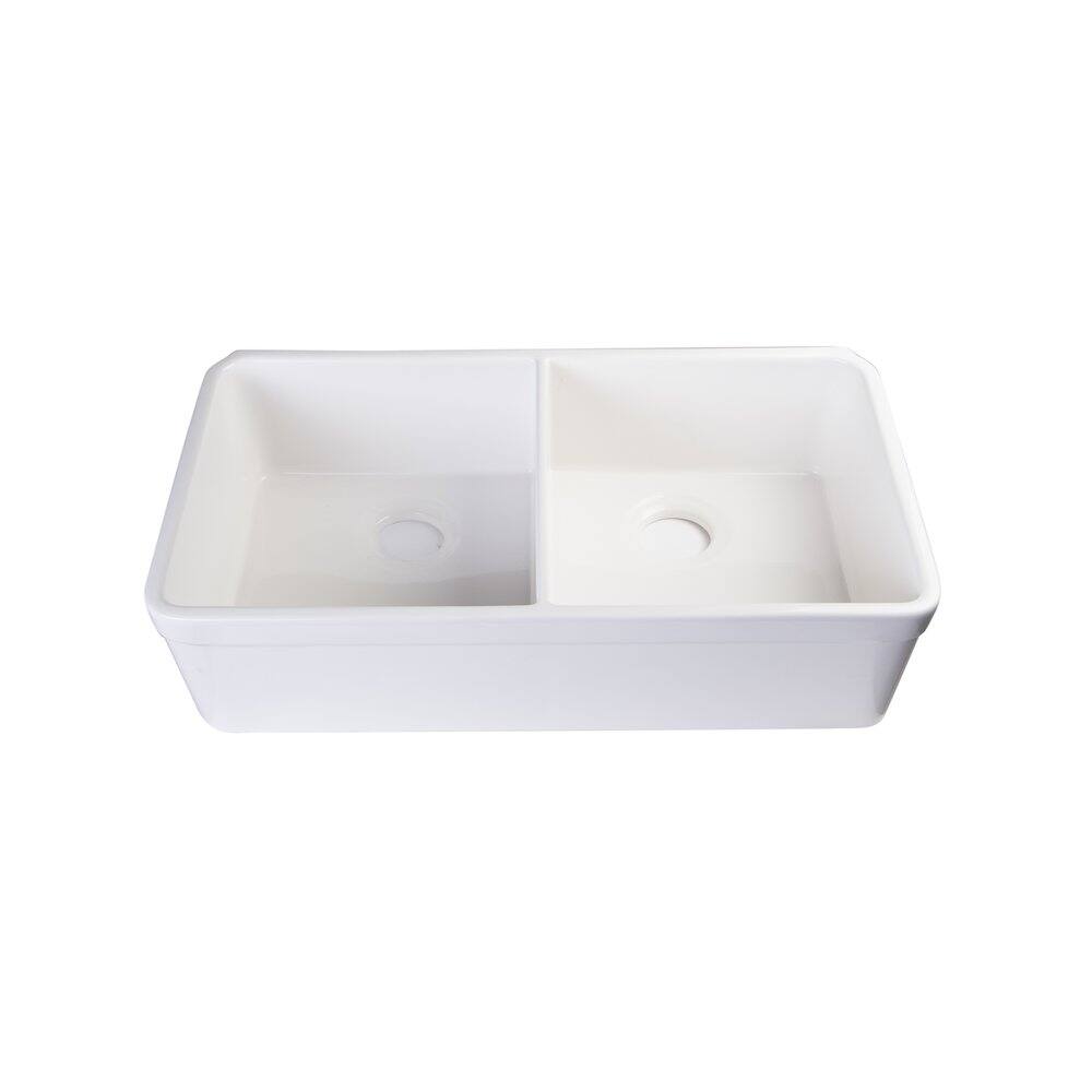 Alt View 2. Alfi - ALFI brand 32 inch White Double Bowl Fireclay Undermount Kitchen Sink - White.