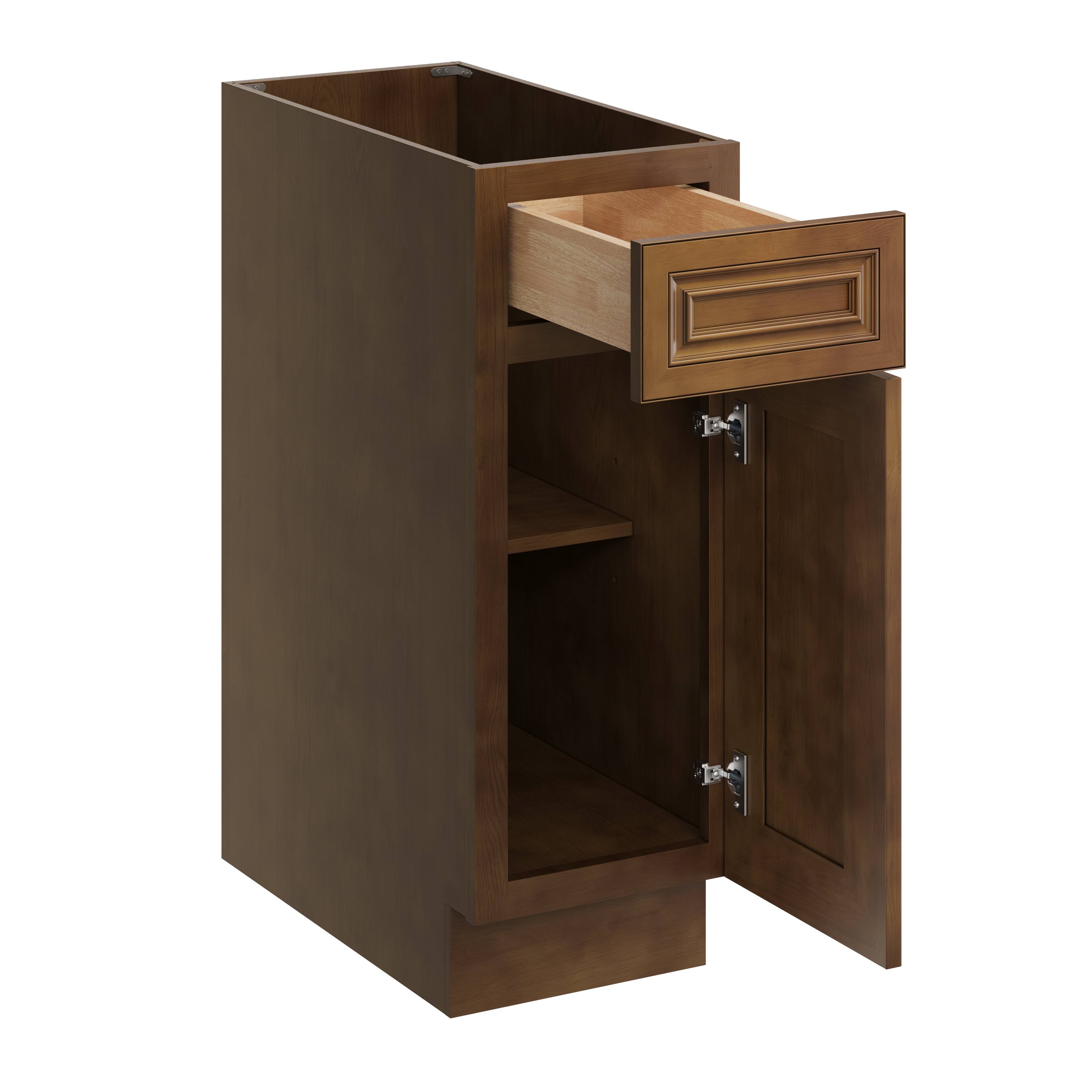 Alt View 1. Boyel Living - 12 Inch Dark Caramel Single Door Base Cabinet with Solid Wood Frame and Soft-Close System - Dark Caramel.