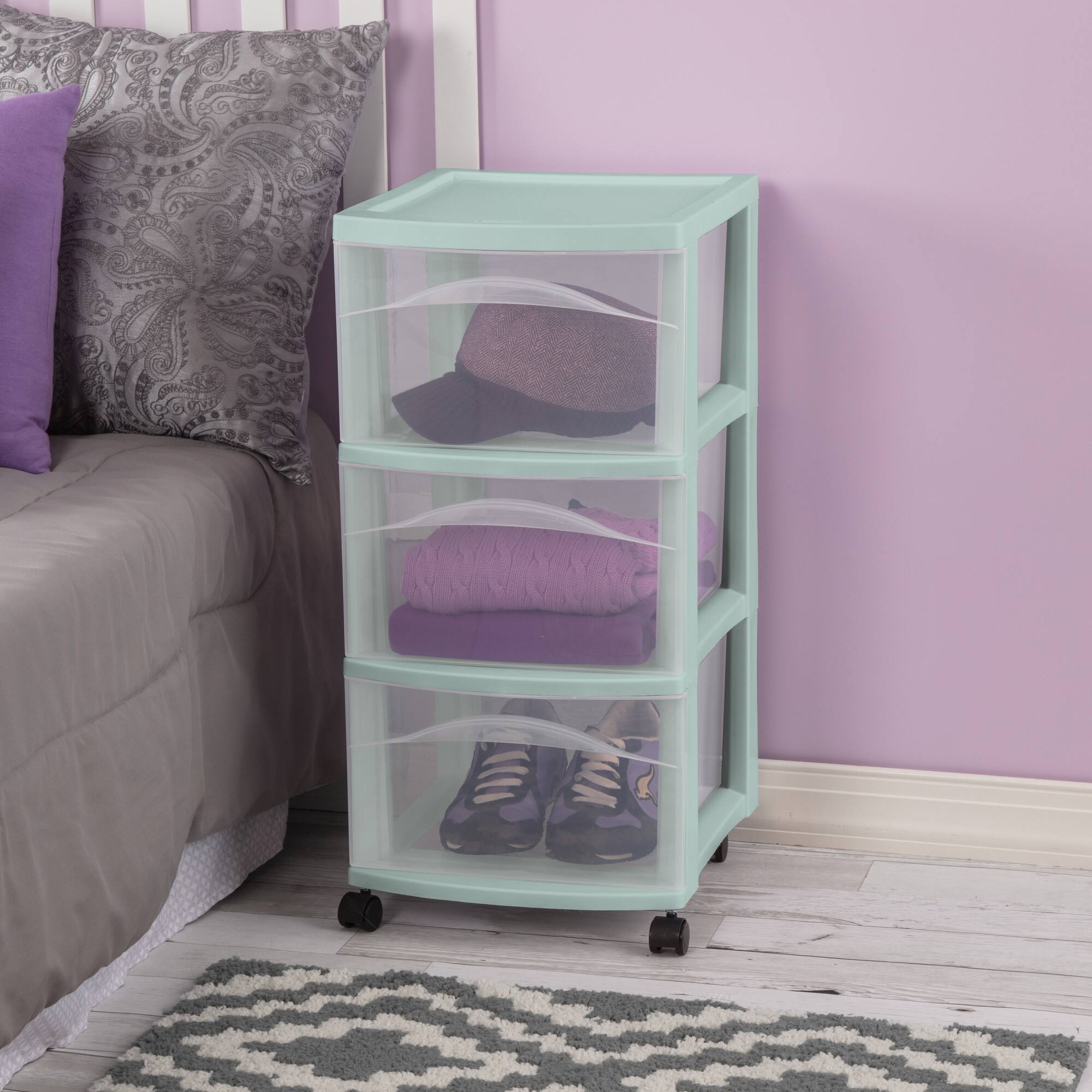 Alt View 3. Sterilite - Sterilite 3 Drawer Storage Cart, Plastic Rolling Organization Cart, Mint, 6 Pack - Mint.