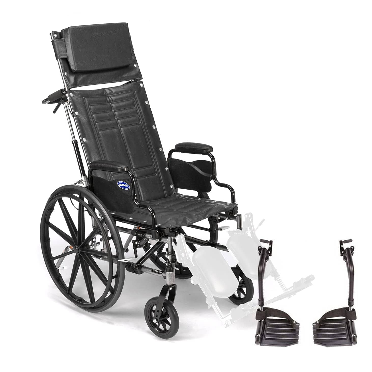 Invacare - Tracer SX5 Reclining Wheelchair (18" Seat), Desk Arms, Hemi Footrests, Durable Mobility - Black