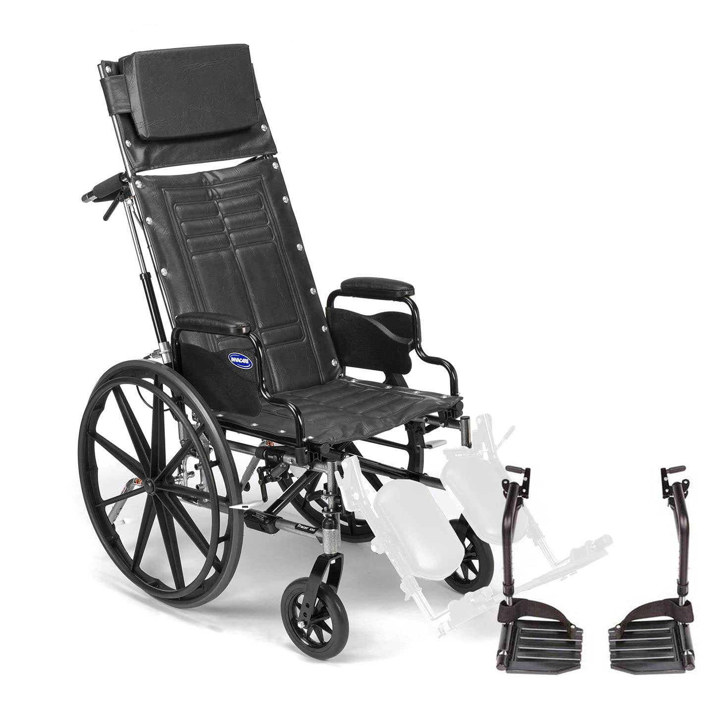 Front. Invacare - Tracer (SX5) Folding Recliner Wheelchair for Adults (18" Seat) with Desk Arms & Footrests - Black.