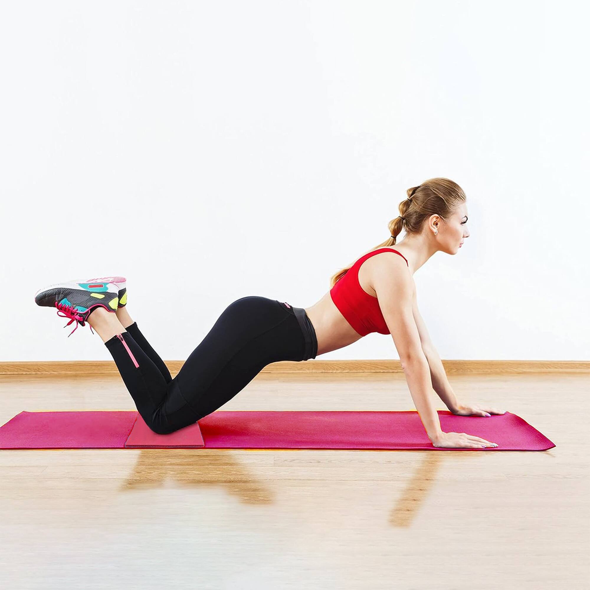 Alt View 2. BalanceFrom Fitness - BalanceFrom Fitness 1" Extra Thick Yoga Mat w/Knee Pad and Carrying Strap, Pink - Pink.