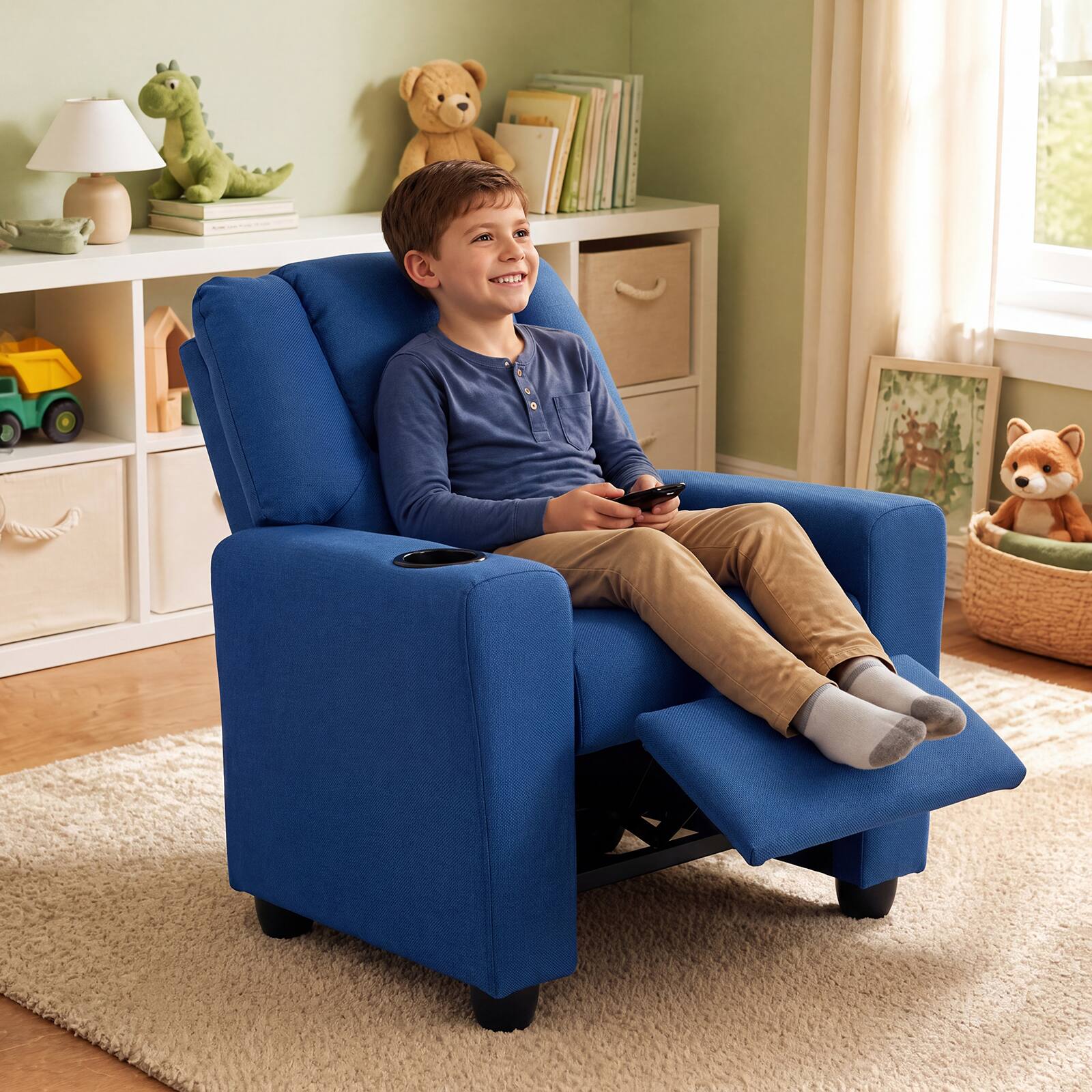 Alt View 4. Costway - Costway Kids Recliner with Cup ackrest & Footrest for Boys & GirlsHolder with Adjustable - Blue.