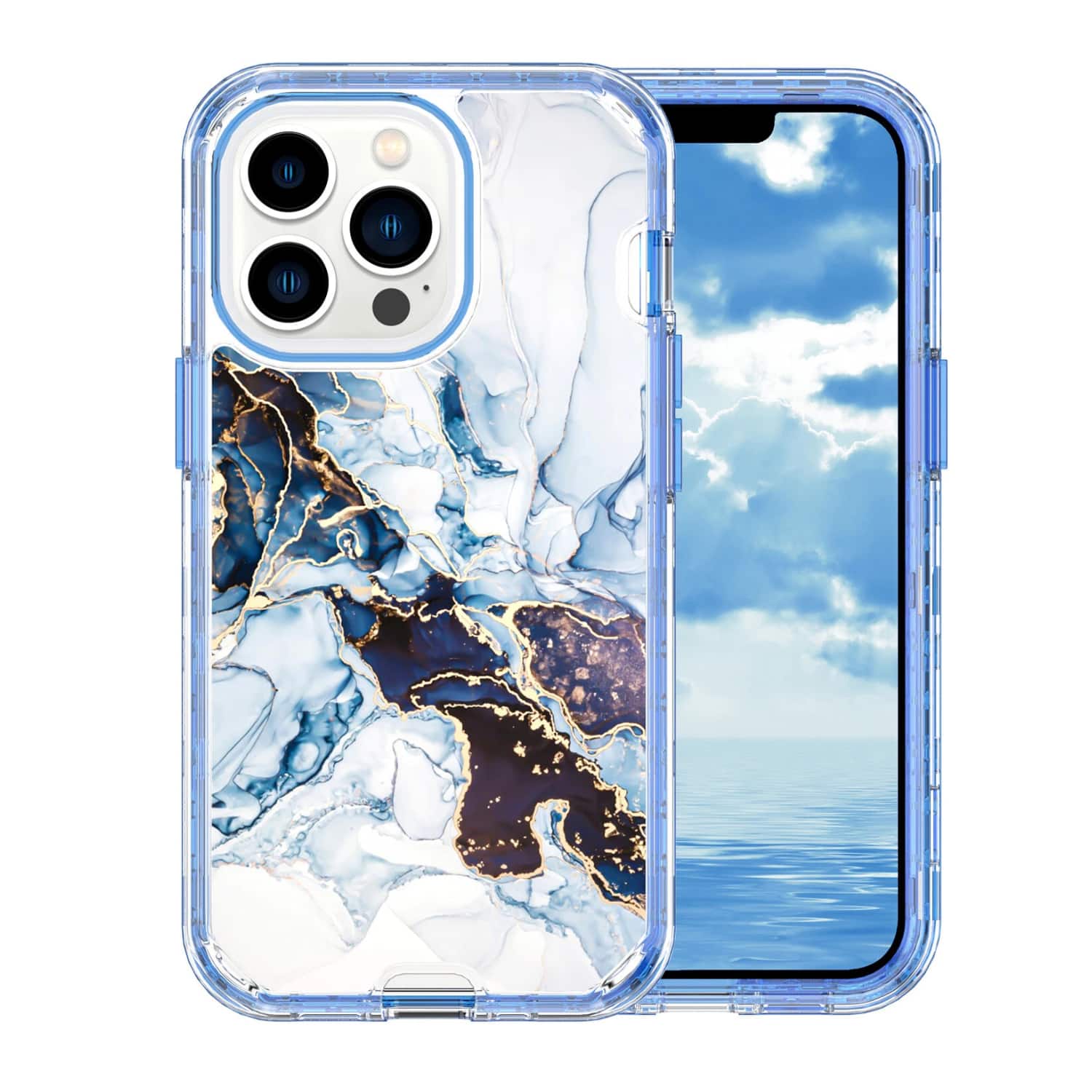 Stock Preferred - Marble Rugged Case for iPhone 16 Pro Max - Blue White
