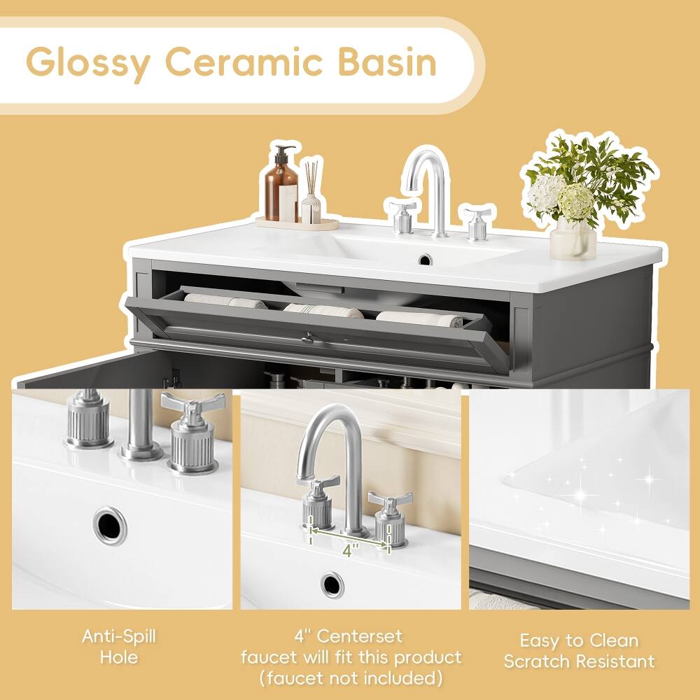 Glossy Ceramic Basin

- Anti-Spill Hole
- 4" Centerset faucet will fit this product (faucet not included)
- Easy to Clean
- Scratch Resistant