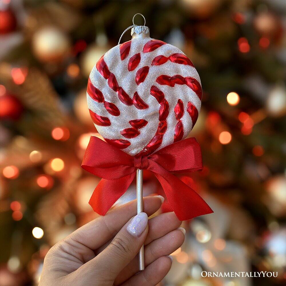Back. OrnamentallyYou - Red Swirl Candycane Lollipop Glass Christmas Ornament - Multi-colored.