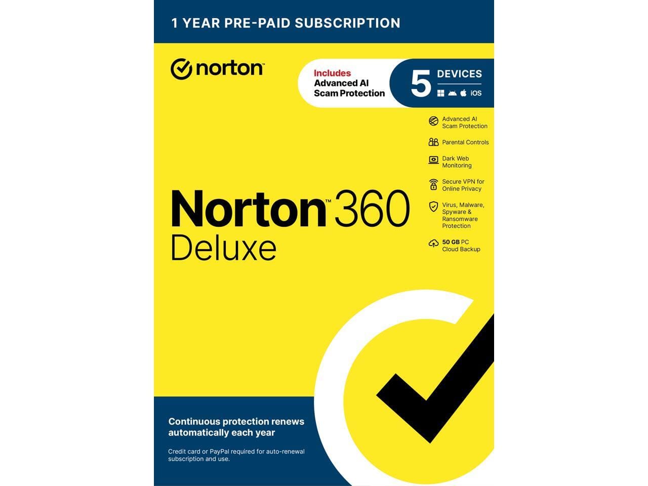 Norton - 360 Deluxe – Antivirus for 5 Devices with AI Scam Protection, VPN, Dark Web Monitoring & Cloud Backup - Windows
