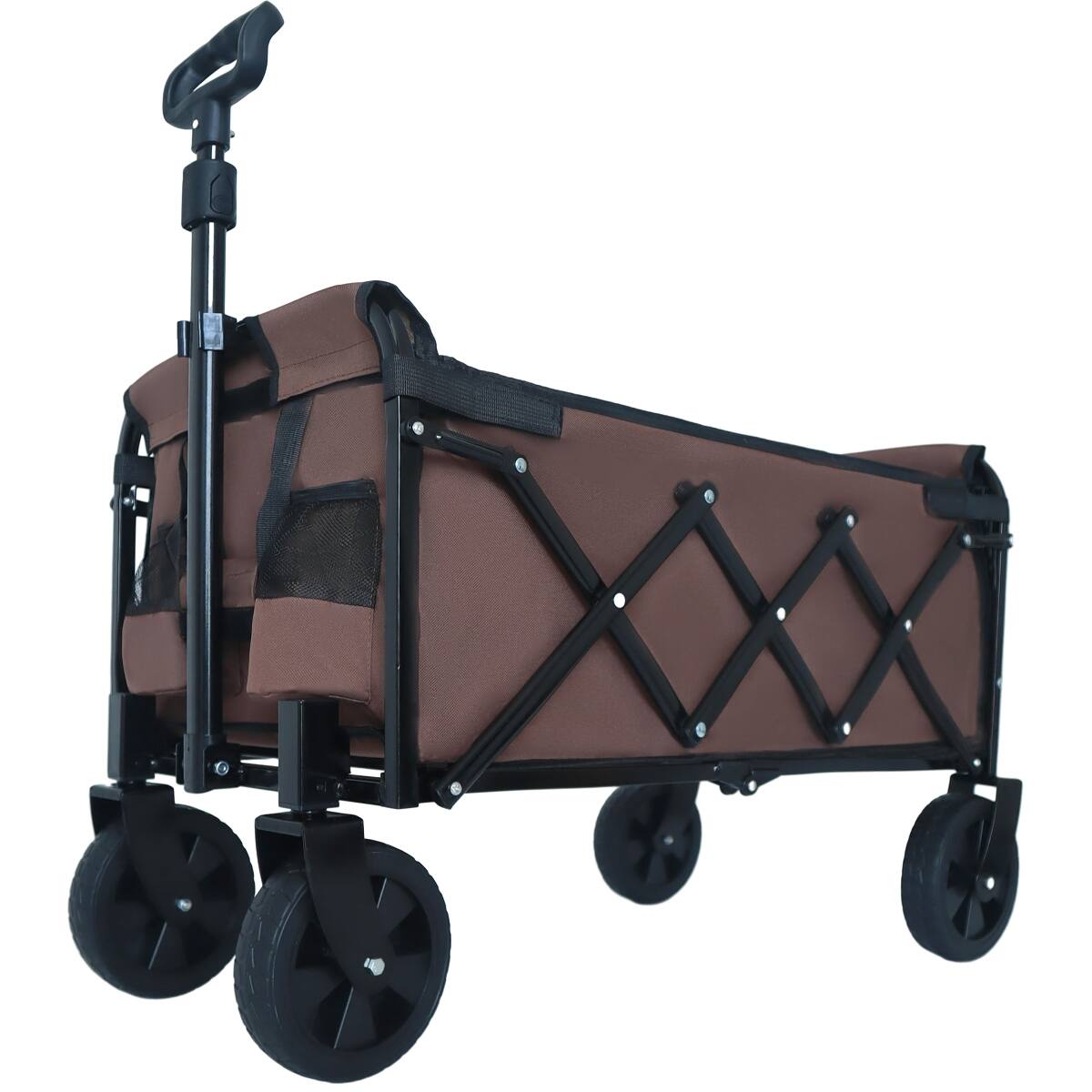 Angle. Loheer - Loheer Expandable Dual Layer Utility Wagon, 225 lb Capacity Folding Cart with Swivel Wheels, Brown.