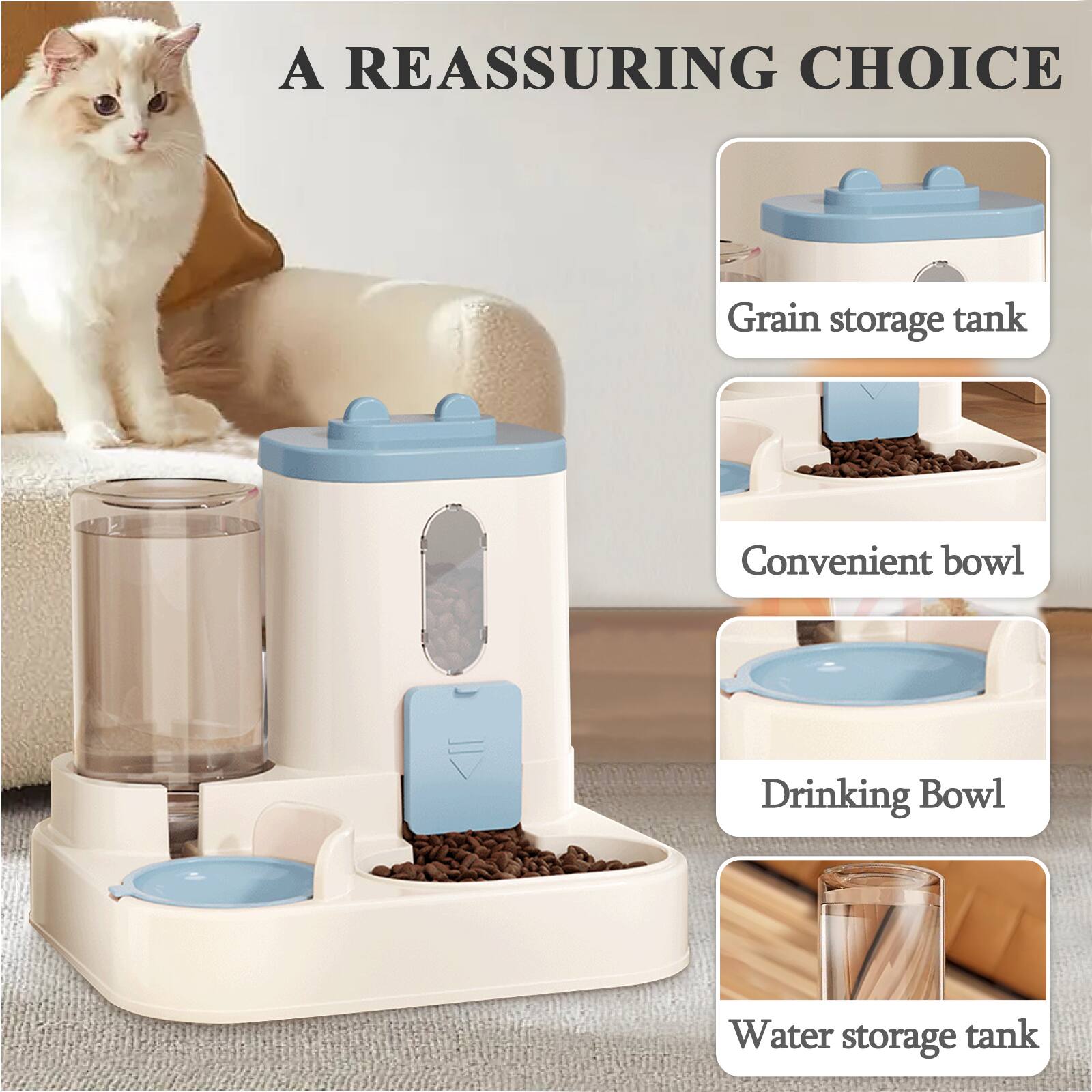 A REASSURING CHOICE

- Grain storage tank
- Convenient bowl
- Drinking Bowl
- Water storage tank