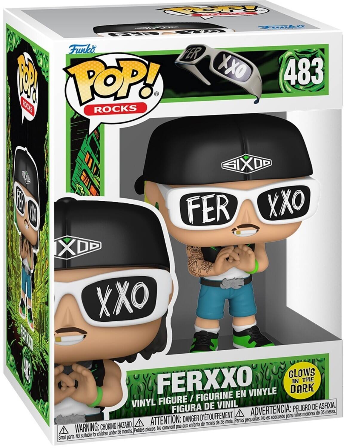 OP E Tuali G 4Y T Funko S6 ER R POP! XXO 483 ROCKS ROCKS GIXDD E FER XXO NO XDD XXO ER FERXXO GLOWS IN THE DARK FIGURE / FIGURINE VINYL DE VINIL PELIGRO DE ASFIXIA. FIGURA ADVERTENCIA: de 36 meses. TOUFFEMENT. para niños menores DANGER D pequeñas. No es adecuado HAZARD. ATTENTION: aux enfants de moins de 36 mois. Partes WARNING: CHOKING Petites pièces. Ne convient pas for children under 36 months, Small parts. Not suitable.