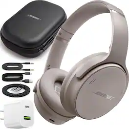 Bundle - Bose - QuietComfort Wireless Over-Ear Bluetooth Headphones Power - Sandstone