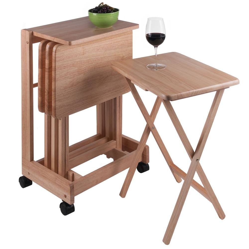 Alt View 4. FurniFact - Natural color Solid Wood TV Trays – Folding Snack Tables for Eating and Serving - Natural.