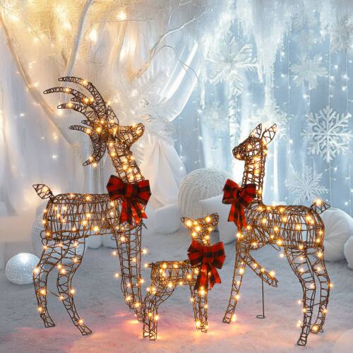 Alt View 10. Winado - 3PCS Christmas Rattan Reindeer Family 4FT Set Weather Proof with Lights for Indoor Outdoor Holiday Party Decorations - Brown.