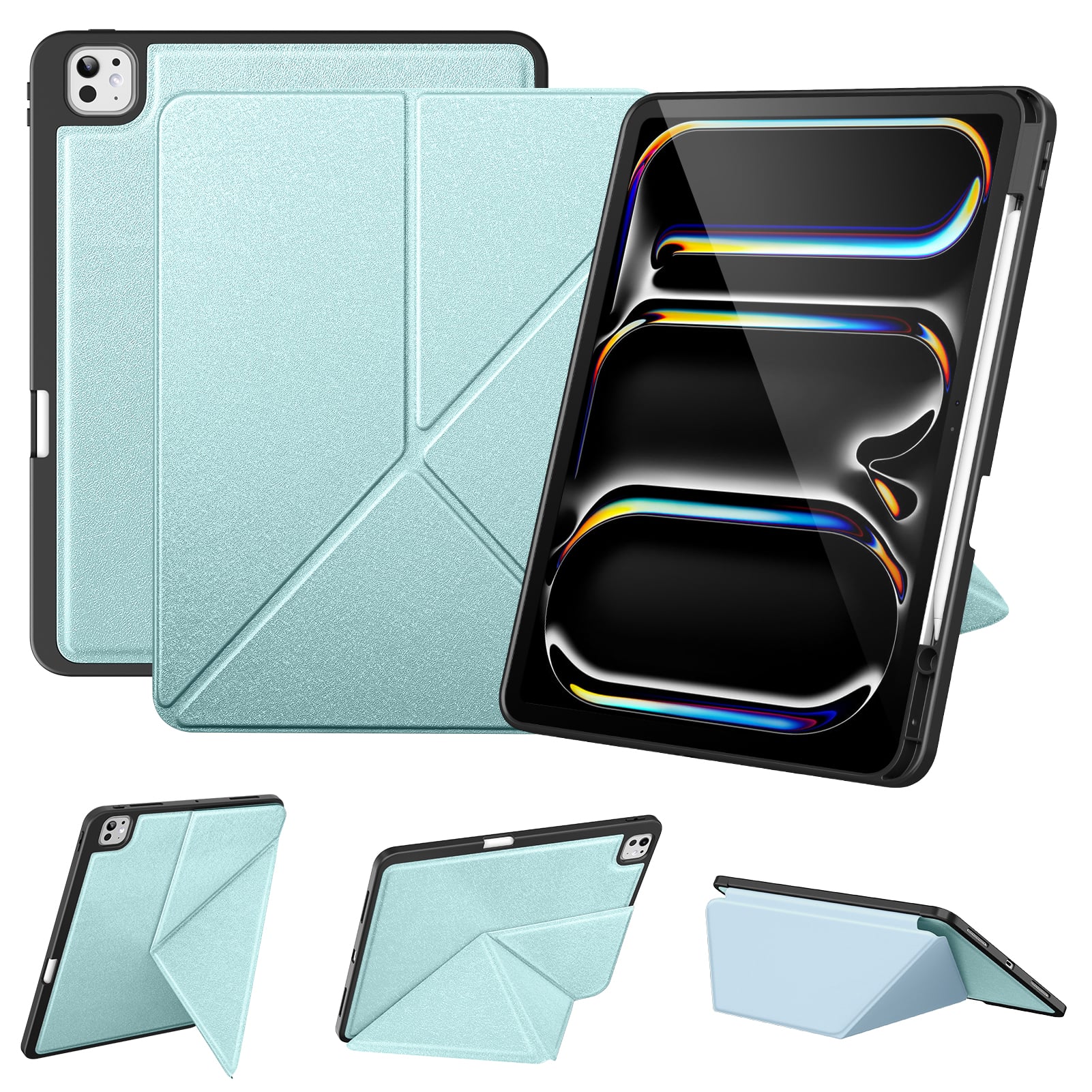 DTTO - Case for iPad Pro 13 Inch Case (M5/M4) 2025/2024, Origami Case with Multi fold, Pencil Holder, Support Auto Wake/Sleep - Light blue