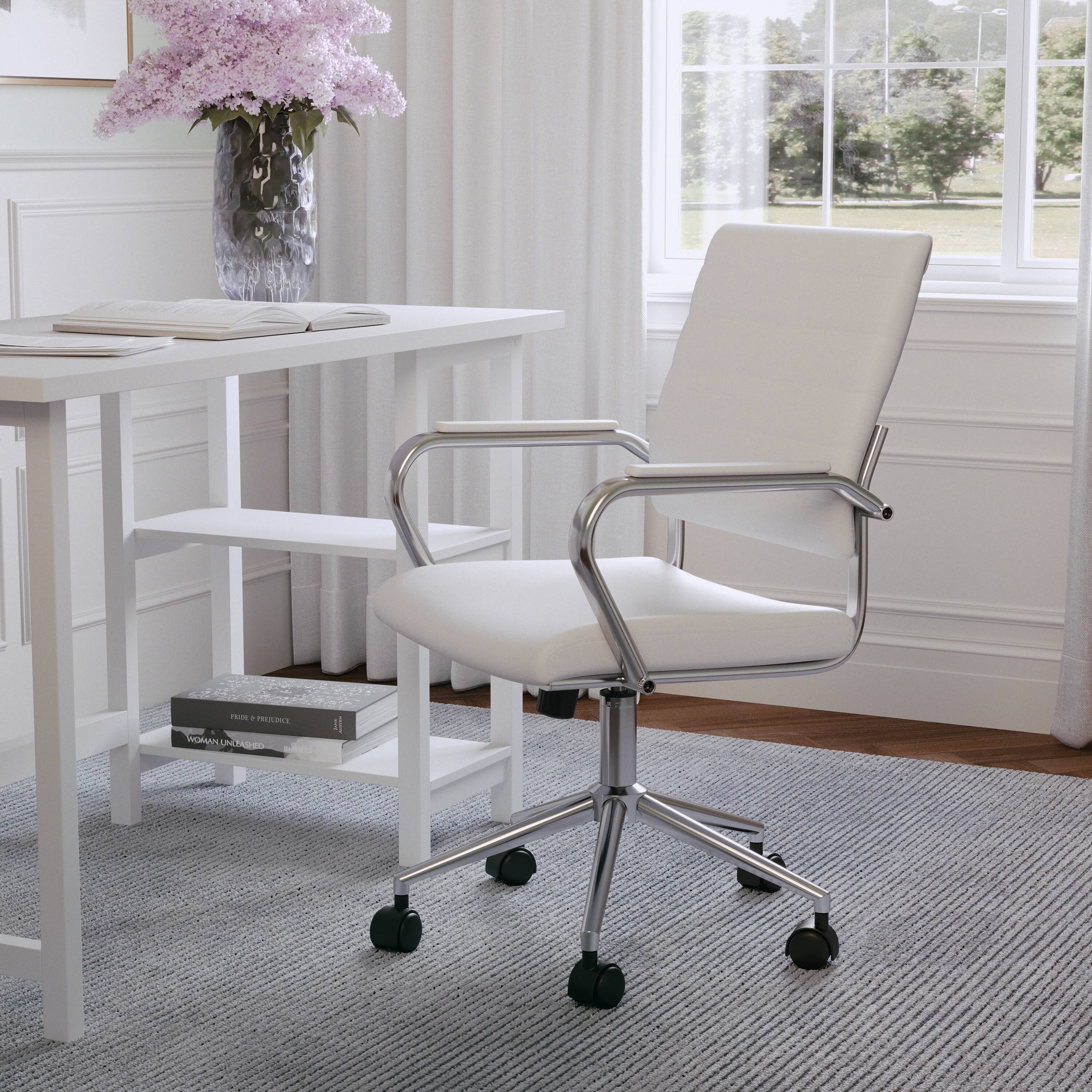 Alt View 11. Martha Stewart - Piper Ribbed Faux Leather Office Chair - White Faux Leather/Polished Nickel.