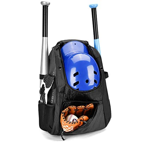 Stamp n Camp - Baseball Backpack Softball Bag For & Breathable T-ball Equipment Gear - Black