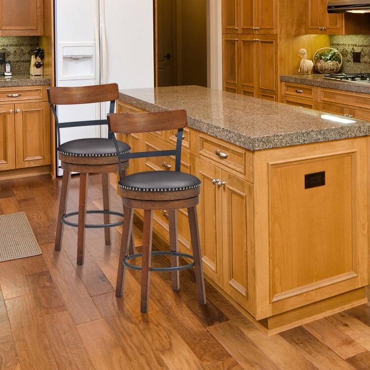 Alt View 2. Pefilos - Set of 2 25.5 Inch 360° Swivel Counter Height Bar Stool, Bar Height Stools, Counter Height Bar Stools - Brown.