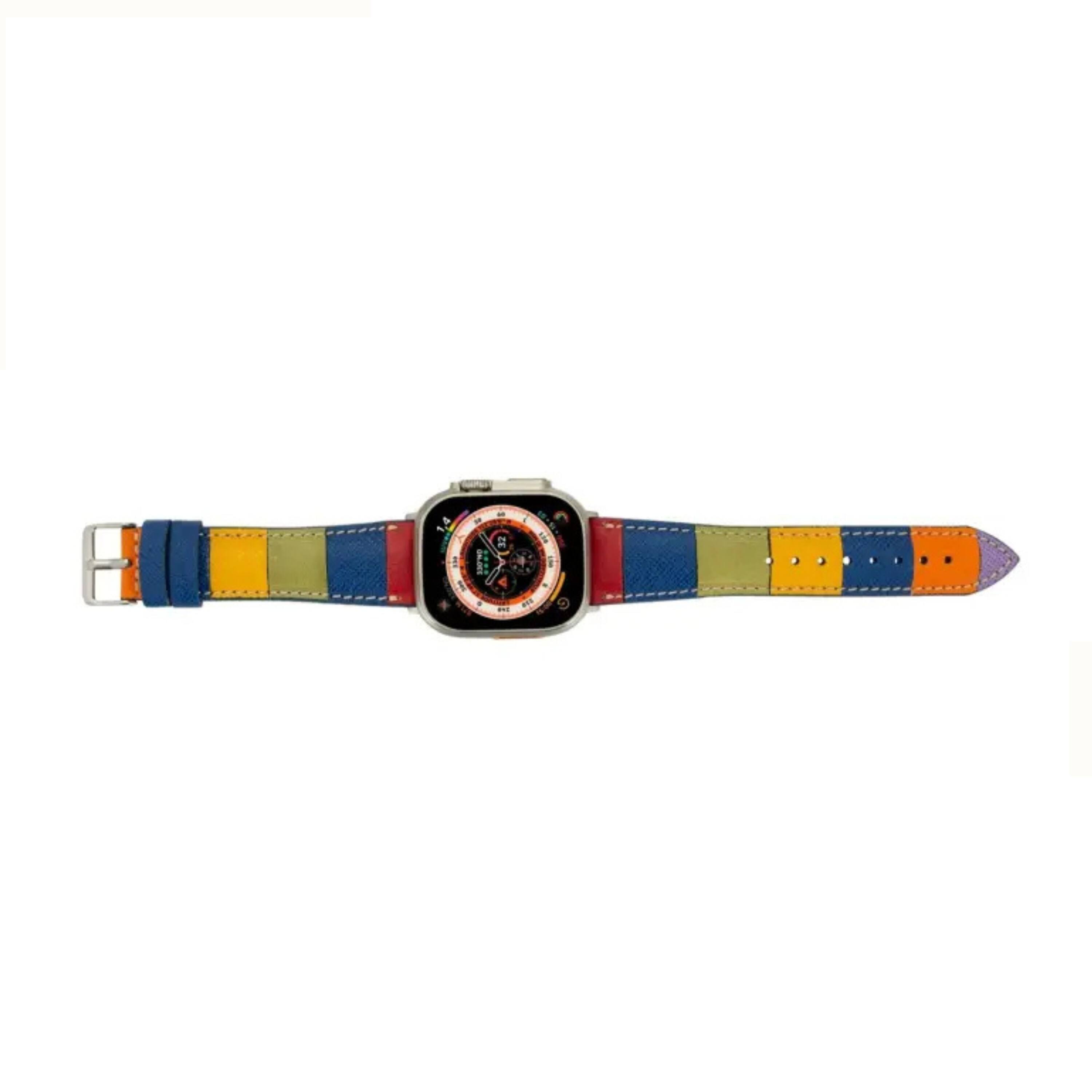 Left. Kitcheniva - Leather Watch Band Compatible With Apple Watch Ultra Series 8 7 And SE 42mm to 49mm Rainbow - Rainbow.