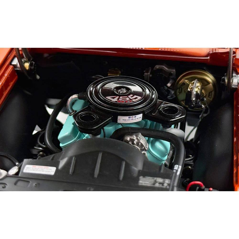 Angle. ACME - 1972 Pontiac GTO LeMans Sundance Orange Metallic with GTO Stripes Limited Edition to 342 pieces Worldwide 1/18 - Orange Metallic.