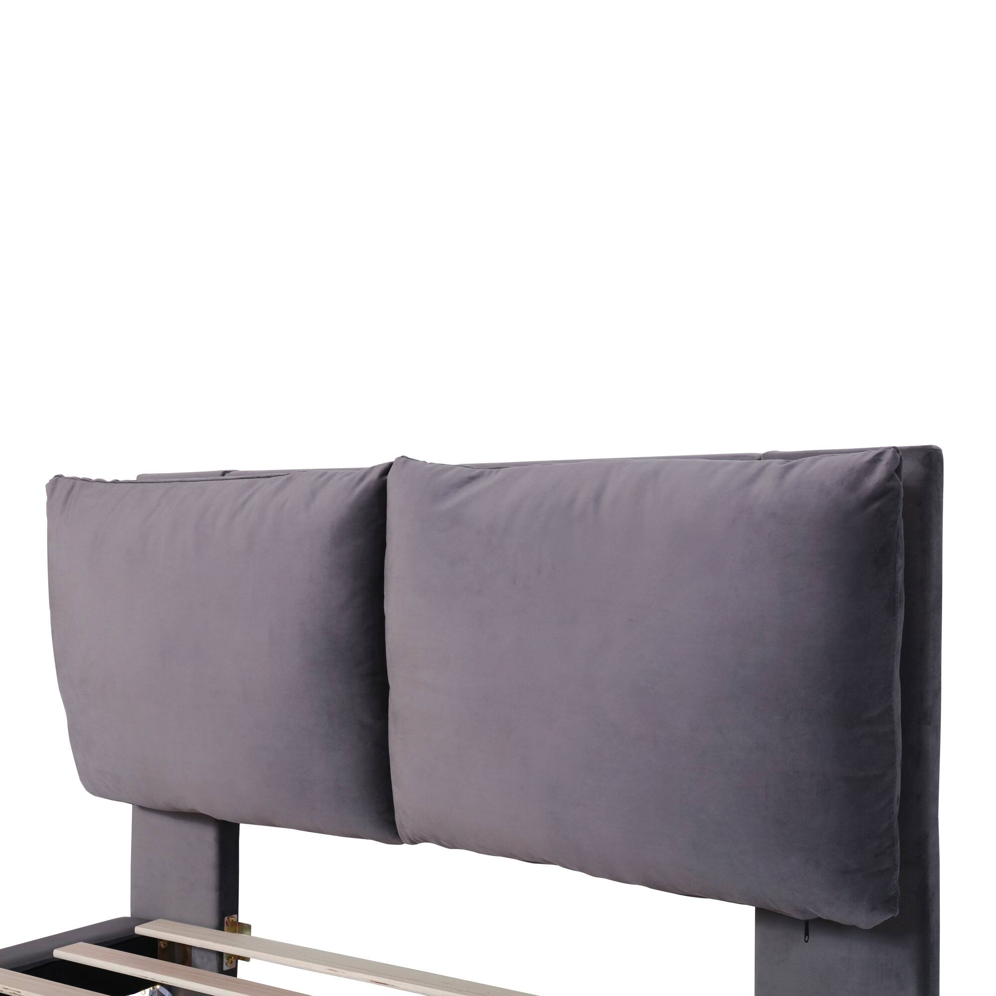 Alt View 8. Tiramisubest - Full Size Upholstered Platform Bed with Sensor Light and 2 Large Backrests, 2 sets of USB Port and Socket, Gray - Gray.