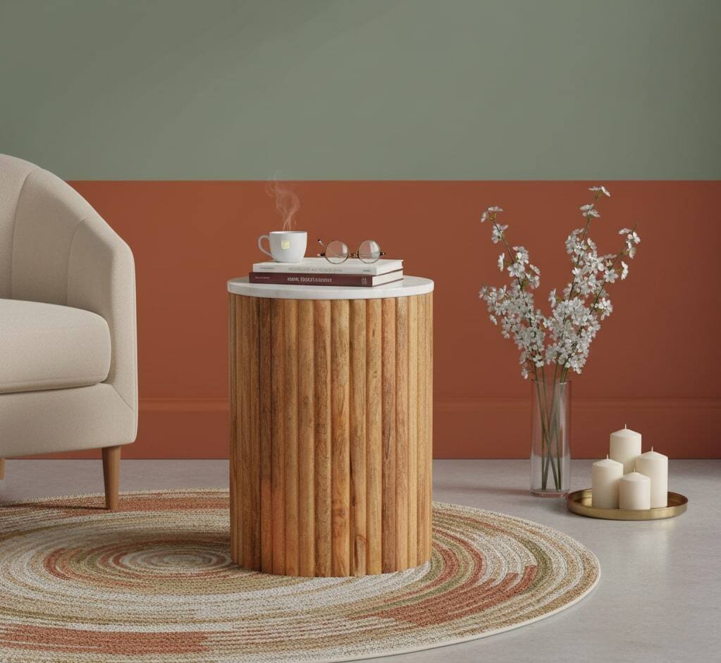 Alt View 6. Artisan Furniture - Artisan Furniture Solid WoodFluted Marble Side Table - Brown.