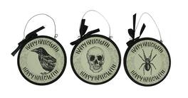 Zeckos - 3 Piece Set of Vintage Gothic Happy Halloween Wall Hangings 9.5 inch - Off-white
