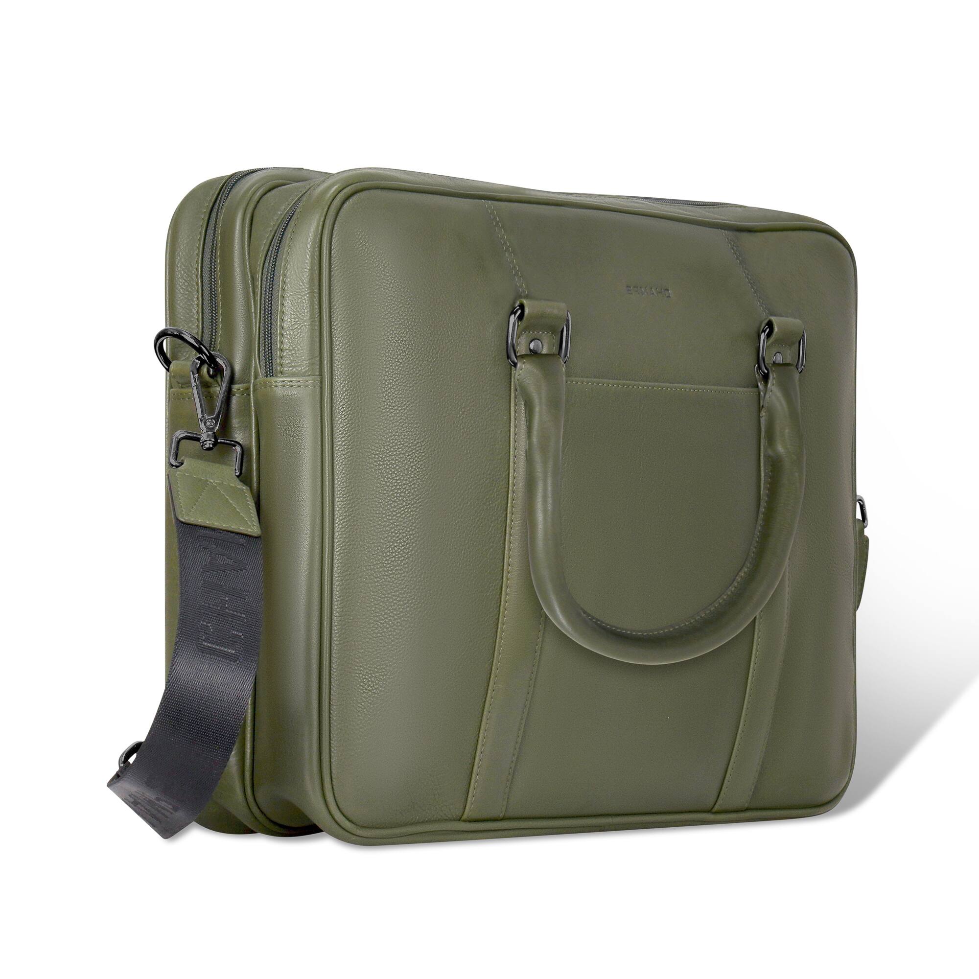 Angle. Champs - Onyx Collection Leather Laptop Briefcase - Khaki.
