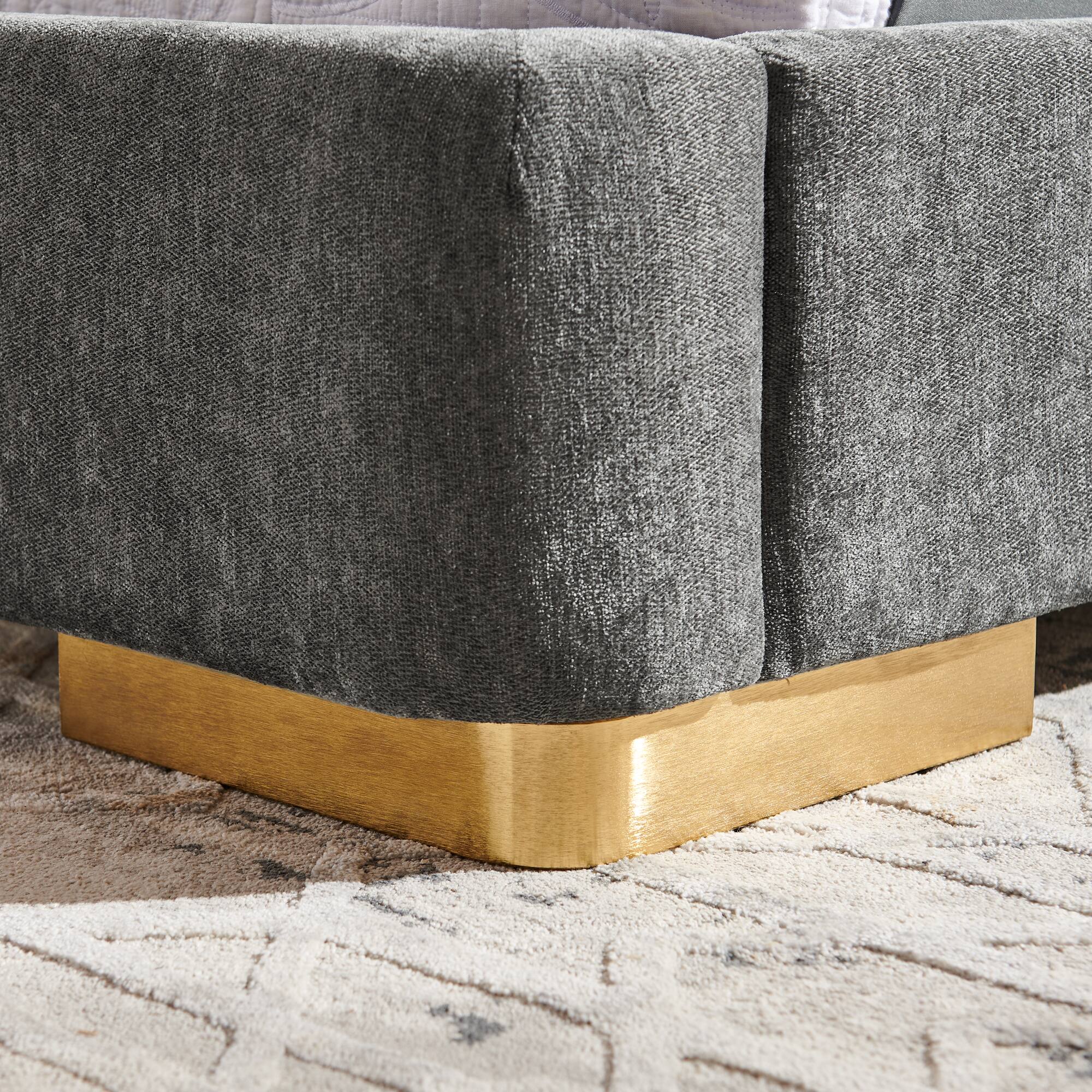 Alt View 1. Whisen - Upholstered Platform Bed,Soft Chenille Fabric Frame with Curved Headboard & Metal Legs - Dark Gray.