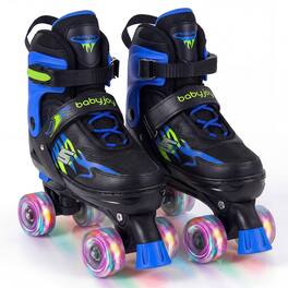 Gymax - Kids Roller Skates for Teens 4 Sizes Adjustable Quad Skates w/ Light-up Wheels - Blue