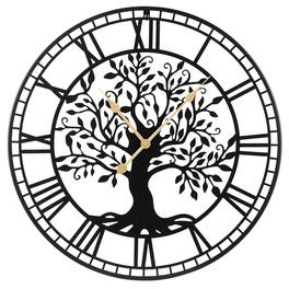 Costway - Large Wall Clock, 27" Tree of Life Big Metal Clock, Non-Ticking Decorative Clock - Black