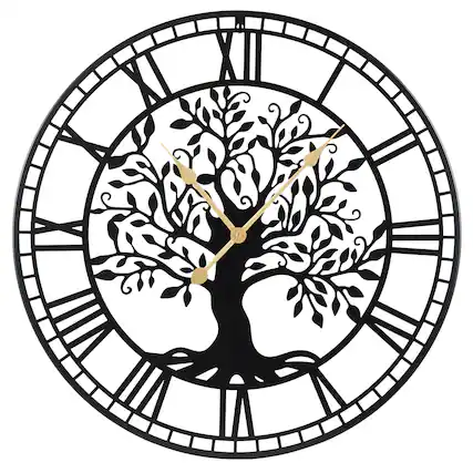 Front. Costway - Costway Large Wall Clock, 27" Tree of Life Big Metal Clock, Non-Ticking Decorative Clock - Black.