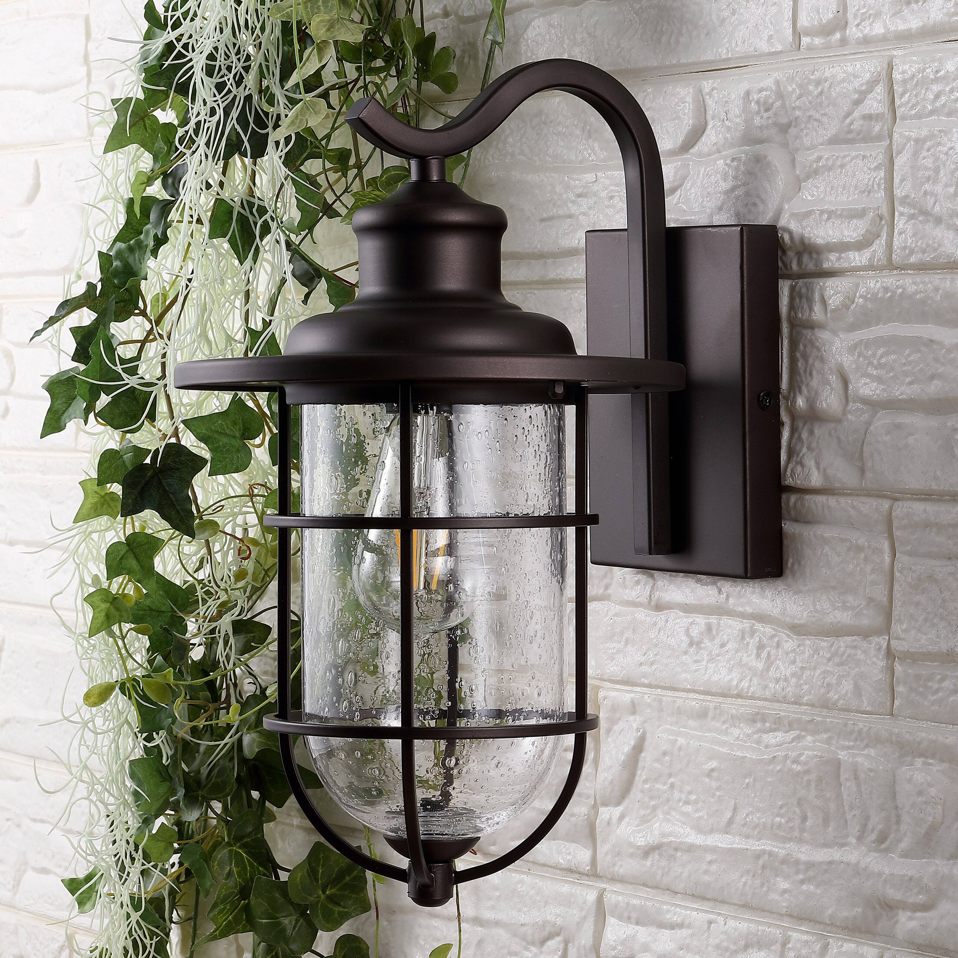 Alt View 7. Jonathan Y - Westfield 10.5" 1-Light Iron/Seeded Glass Rustic Industrial Cage LED Outdoor Sconce, Oil Rubbed Bronze - Oil Rubbed Bronze.