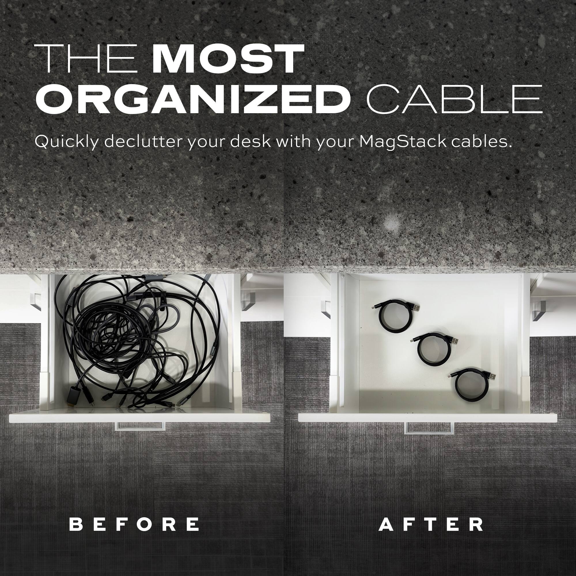 The Most Organized Cable: Quickly declutter your desk with your MagStack cables. Before and After.