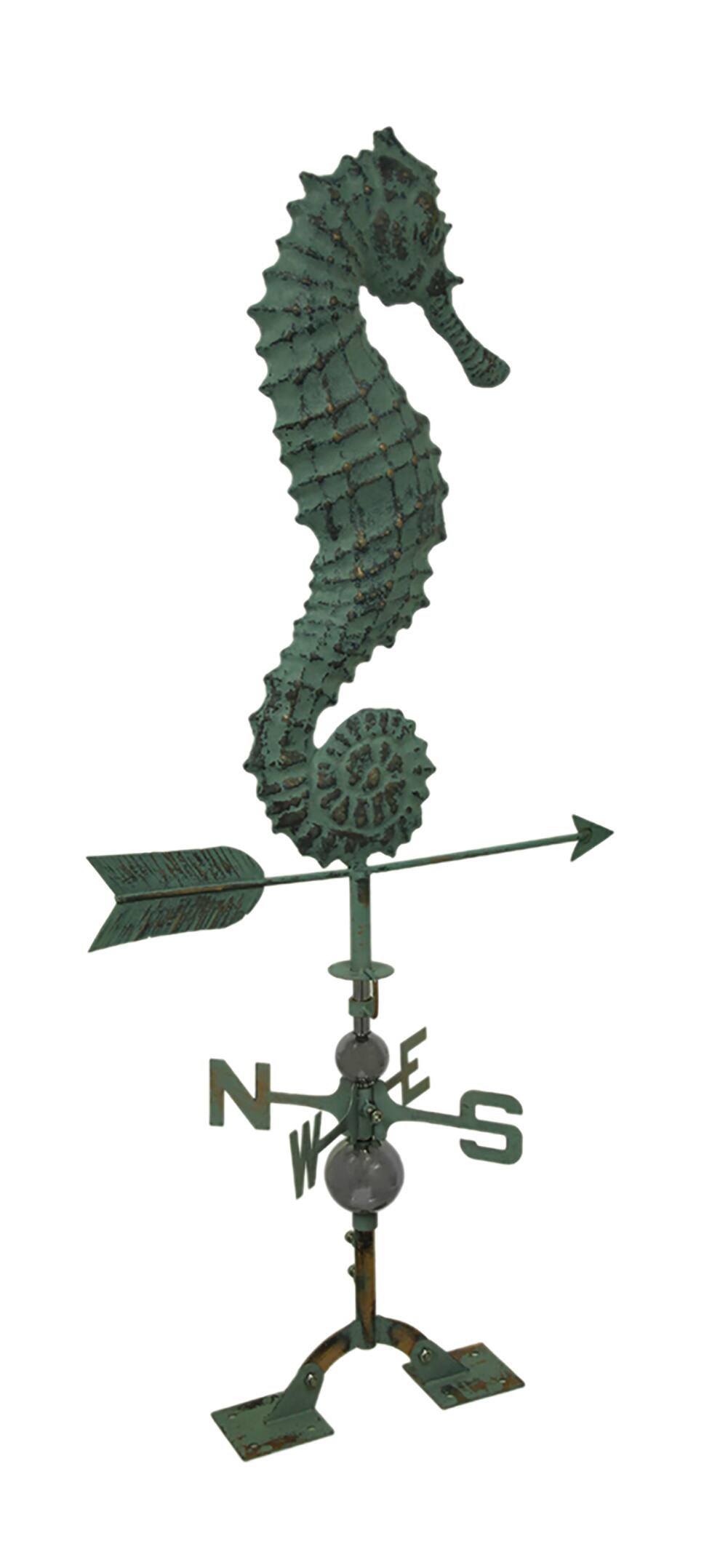 Alt View 1. Zeckos - Beautiful Verdigris Finish Seahorse Weathervane With Roof Mount - Green.