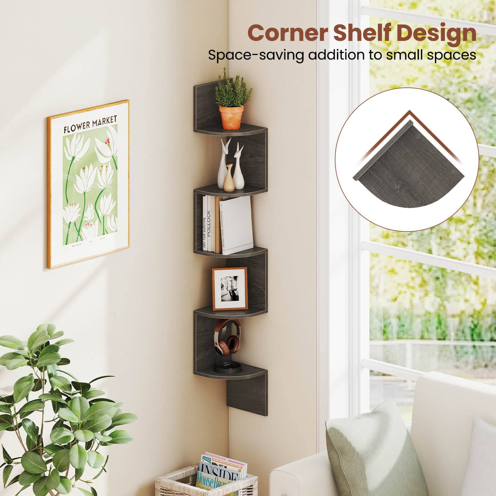 Corner Shelf Design: Space-saving addition to small spaces.