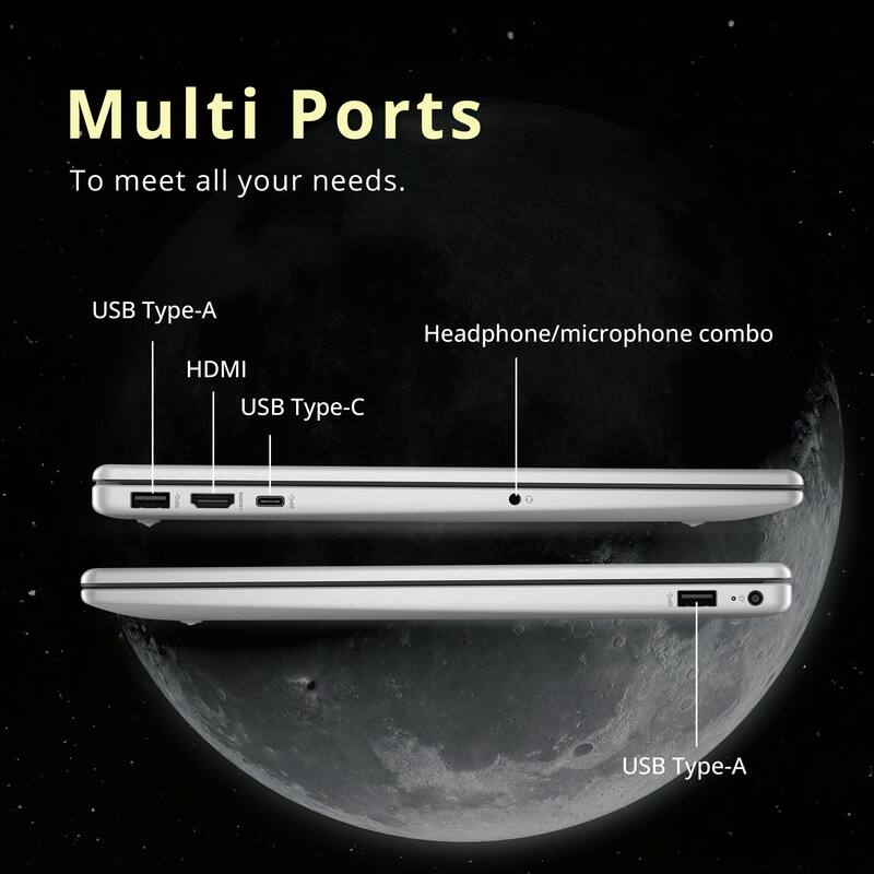 Multi Ports  
To meet all your needs.  

USB Type-A  
HDMI  
USB Type-C  
Headphone/microphone combo  
USB Type-A