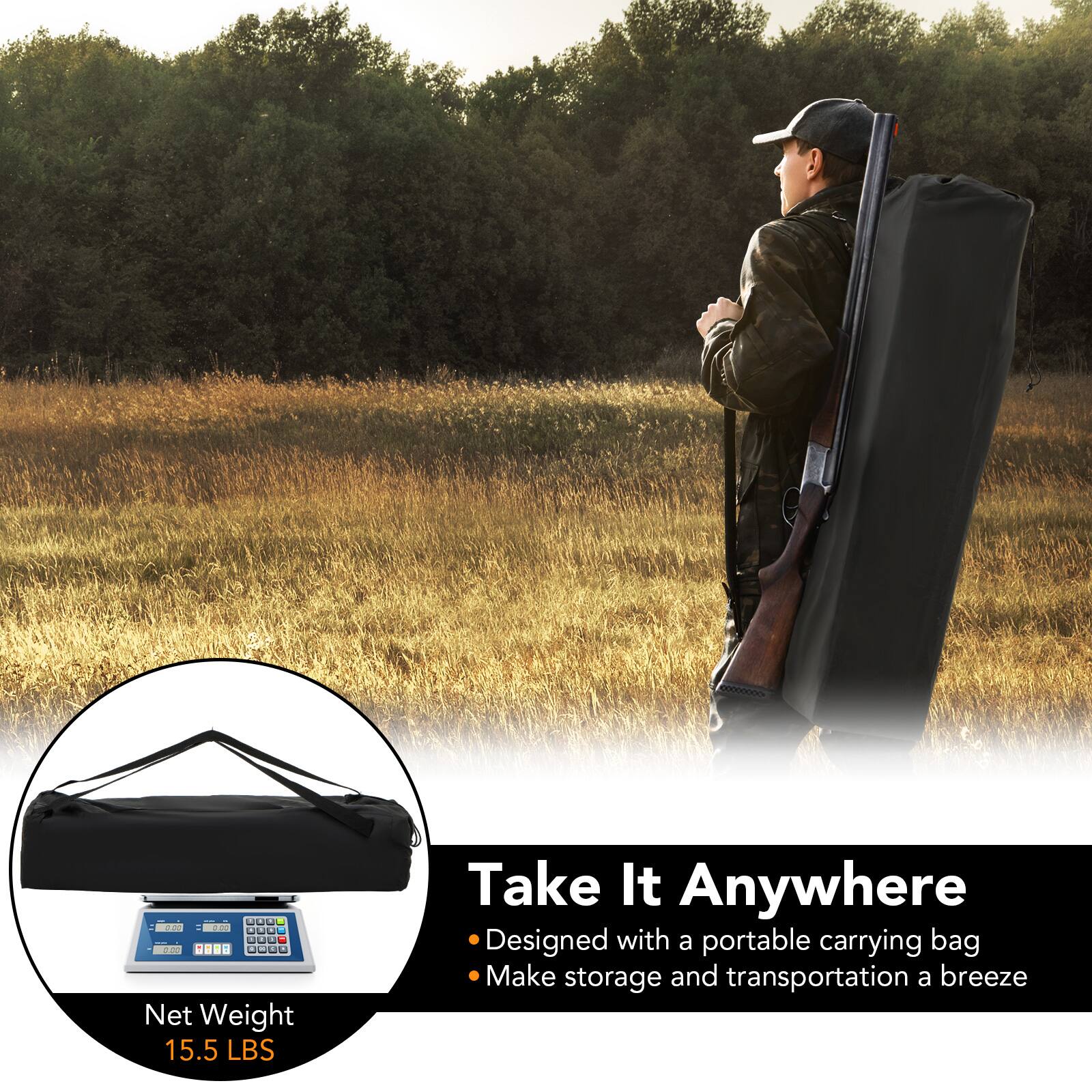 - Net Weight 15.5 LBS
- Take It Anywhere
- Designed with a portable carrying bag
- Make storage and transportation a breeze