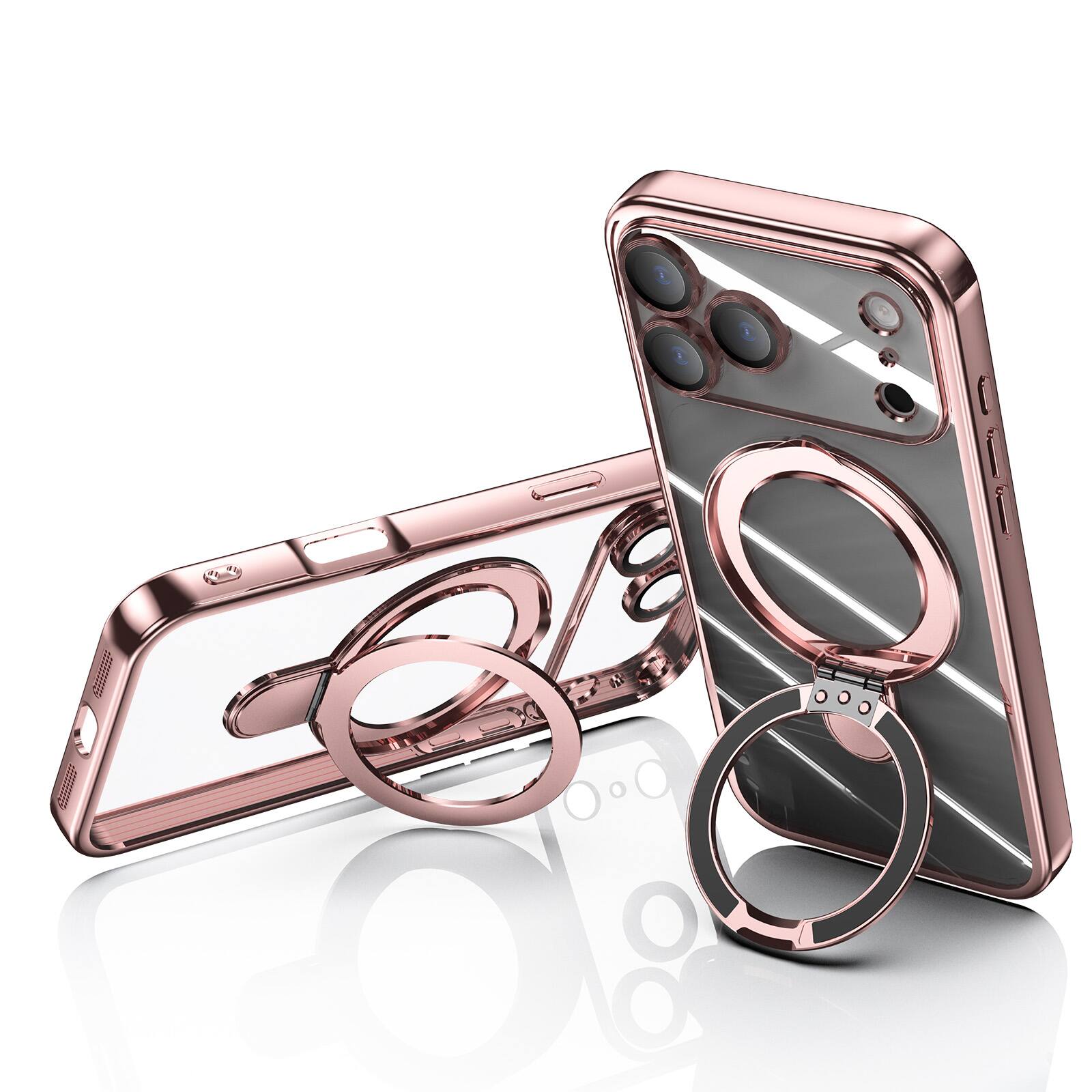Alt View 1. Dteck - Dteck MagSafe Compatible Case for Apple iPhone 17 Pro Max with Plating Ring Stand Lens Protection Cover - Rosegold.