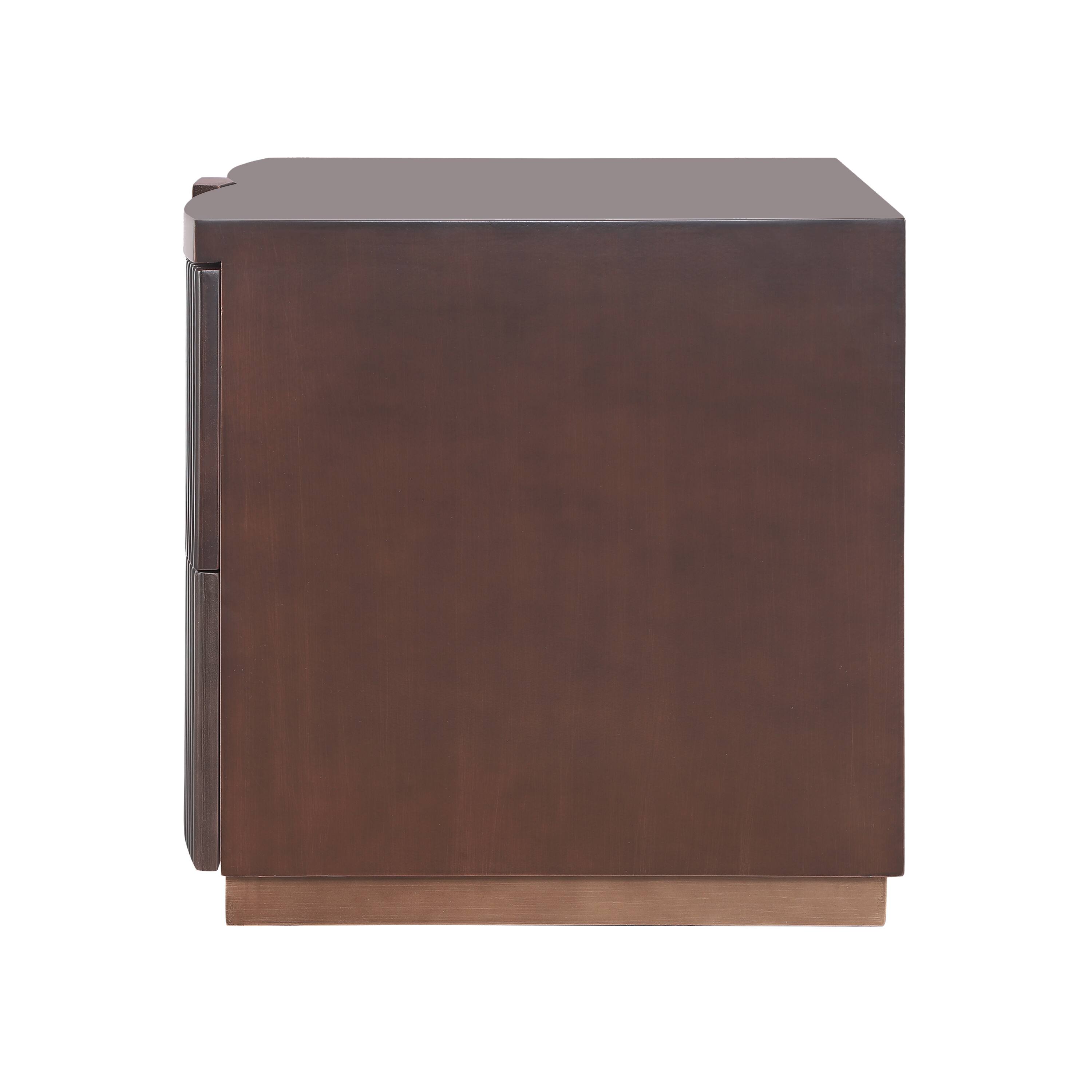 Alt View 1. Whisen - 2-Drawer Fluted Nightstand,Fully Assembled Bedside Table with Heavy-Duty Base and Gold Pulls - Dark Brown.